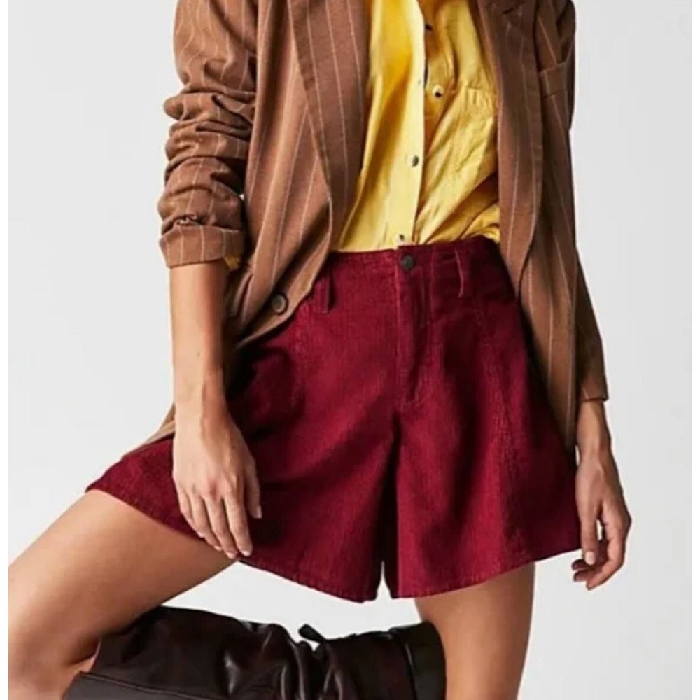 Free People We The Free Summer Days Red Corduroy Shorts 28 OB1804204 Zip New